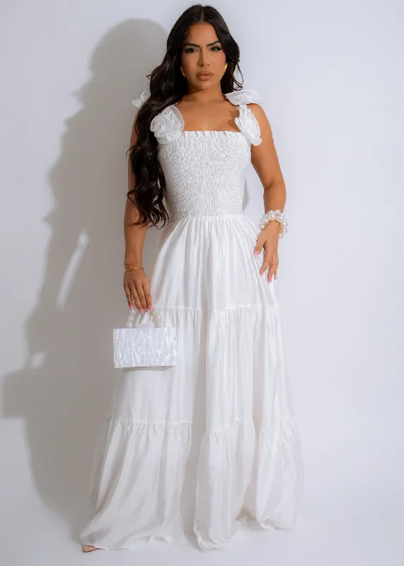 Maxi dresses with a ruched bodice for a more form - fitting and feminine shapeEnchanted Rose Maxi Dress White