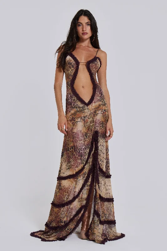 Denim maxi dresses with frayed hems for a casual lookFatale Maxi Dress in Sunrose