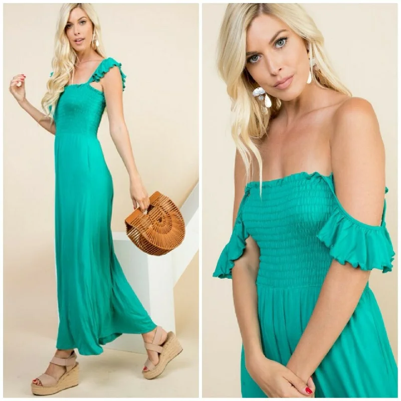 Maxi dresses with side slits for a touch of allureGreen Smocked Pockets On Off Shoulder Maxi Dress Casual Womens Maxi dresses with side slits for a touch of allureGreen Smocked Pockets On Off Shoulder Maxi Dress Casual Womens