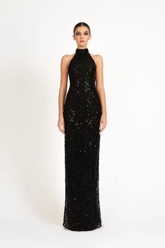Sequined maxi dresses for formal evening galasKEMILY DRESS - BLACK SEQUIN