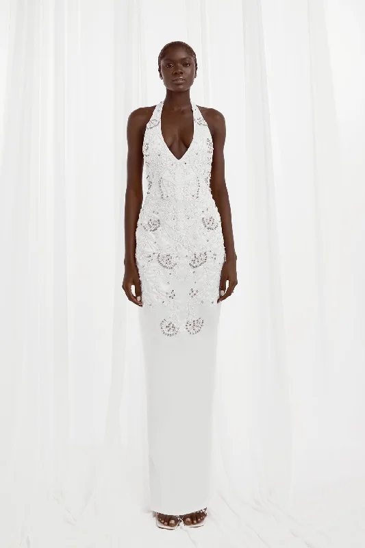 Maxi dresses with fringe trim for a bohemian vibeKewli Halter Dress
