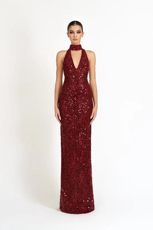 Maxi dresses with a V - neckline for a flattering and elongating shapeKHYLET DRESS - RED SEQUIN Maxi dresses with a V - neckline for a flattering and elongating shapeKHYLET DRESS - RED SEQUIN