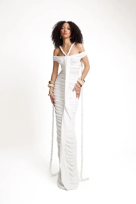 Velvet maxi dresses with long sleeves for winter weddingsKorro Dress - White