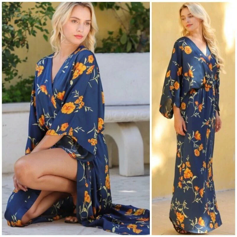 Maxi dresses with a cinched waist for a defined silhouetteNavy Floral Kimono Tie Front Tassel Maxi Long Dress Womens Cocktail Party Maxi dresses with a cinched waist for a defined silhouetteNavy Floral Kimono Tie Front Tassel Maxi Long Dress Womens Cocktail Party