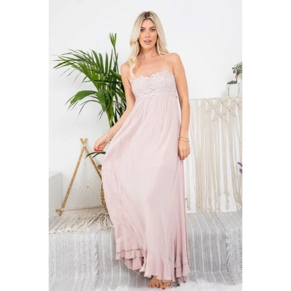 Maxi dresses with a halter neck for a stylish and sophisticated choiceNude Pink Scallop Crochet Lace Bust Strapless Tube Tiered Skirt Maxi Long Dress Maxi dresses with a halter neck for a stylish and sophisticated choiceNude Pink Scallop Crochet Lace Bust Strapless Tube Tiered Skirt Maxi Long Dress