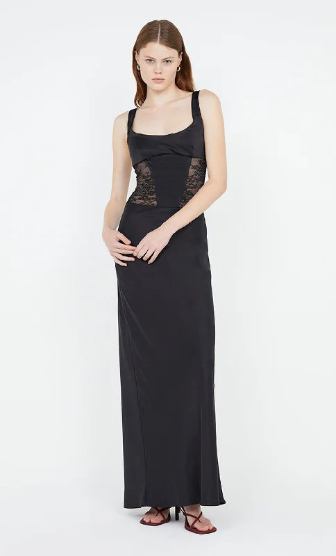 Maxi dresses with a criss - cross back for a flirty and unique detailOLIMPIA CORSET DRESS - BLACK Maxi dresses with a criss - cross back for a flirty and unique detailOLIMPIA CORSET DRESS - BLACK