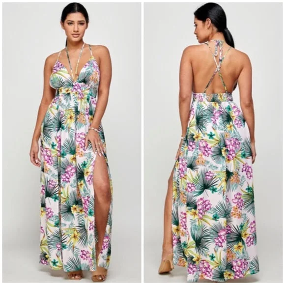 Sequined maxi dresses for formal evening galasPurple Tropical Floral Palm Vacation Cruise Summer Sexy Slit Maxi Halter Dress Sequined maxi dresses for formal evening galasPurple Tropical Floral Palm Vacation Cruise Summer Sexy Slit Maxi Halter Dress