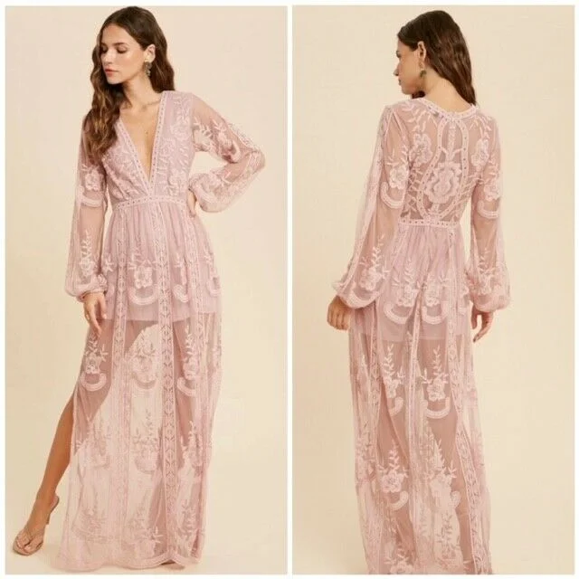 Maxi dresses with an asymmetric hem for a fashion - forward and eye - catching designRomantic Light Mauve Floral Crochet Lace Long Sleeve Maxi Boho Dress Womens Maxi dresses with an asymmetric hem for a fashion - forward and eye - catching designRomantic Light Mauve Floral Crochet Lace Long Sleeve Maxi Boho Dress Womens