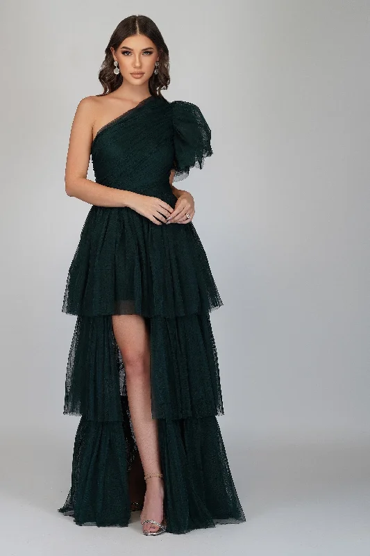 Maxi dresses with a pleated skirt for a timeless and elegant appearanceRowena Emerald Green One Shoulder Tulle Gown Maxi dresses with a pleated skirt for a timeless and elegant appearanceRowena Emerald Green One Shoulder Tulle Gown