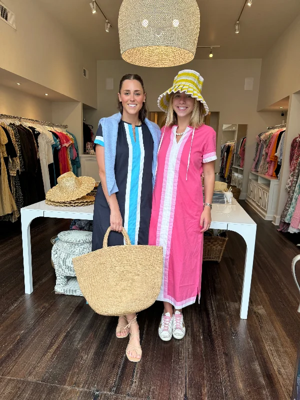 Leather maxi dresses for an edgy and bold appearanceSara Maxi Dress Short Sleeve Pink with Stripe