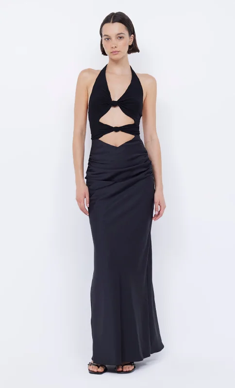 Maxi dresses with a pleated skirt for a timeless and elegant appearanceSOLARE HALTER DRESS - BLACK Maxi dresses with a pleated skirt for a timeless and elegant appearanceSOLARE HALTER DRESS - BLACK