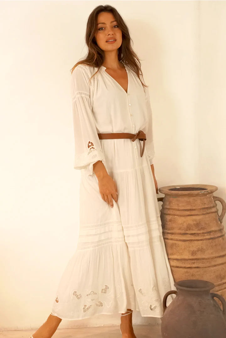 Maxi dresses with a ruffled neckline for a charming lookStevie Dress