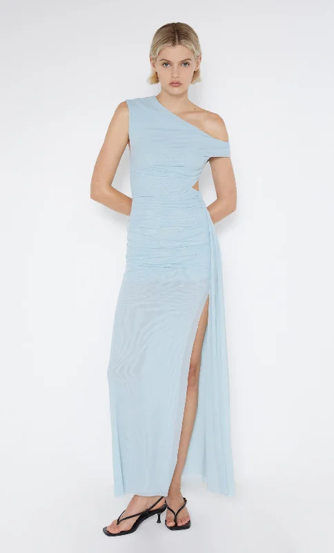 Floral print maxi dresses for summer garden partiesVICTORIA ASYM DRESS - SKY BLUE