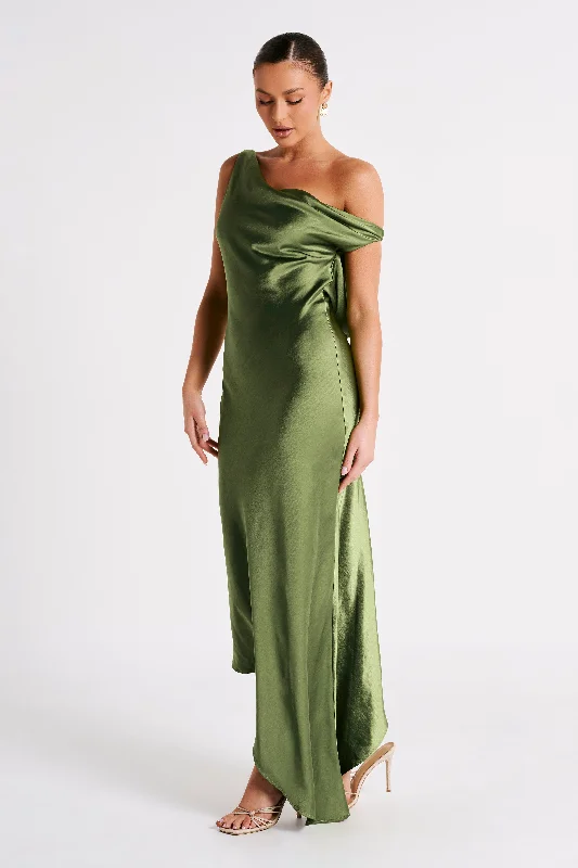 Maxi dresses with geometric prints for a contemporary aestheticYvette Slip Maxi Dress With Asymmetrical Hem - Emerald Maxi dresses with geometric prints for a contemporary aestheticYvette Slip Maxi Dress With Asymmetrical Hem - Emerald