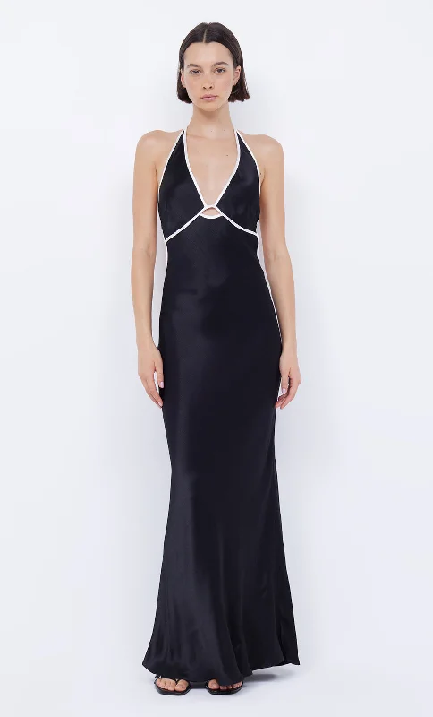 Maxi dresses with a halter neck for a stylish and sophisticated choiceZARIAH HALTER DRESS - BLACK/IVORY Maxi dresses with a halter neck for a stylish and sophisticated choiceZARIAH HALTER DRESS - BLACK/IVORY