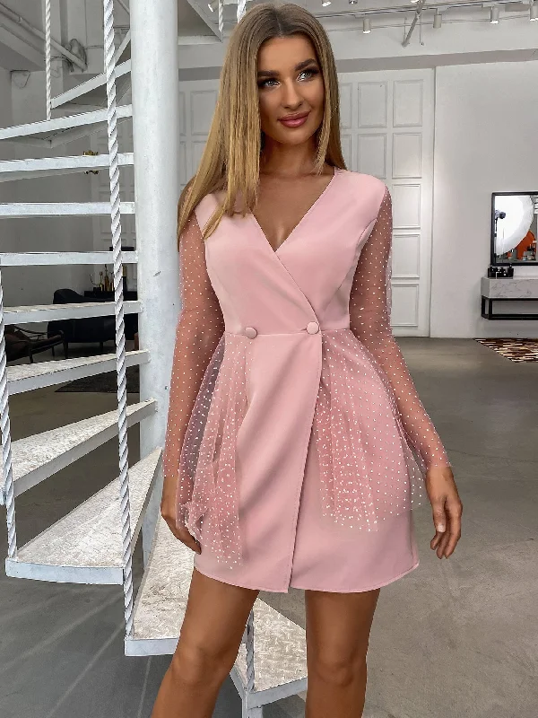 Mini dresses with side slits for a sexy appealKittenAlarm - Mesh Sleeve Double Button Wrap Dress Mini dresses with side slits for a sexy appealKittenAlarm - Mesh Sleeve Double Button Wrap Dress