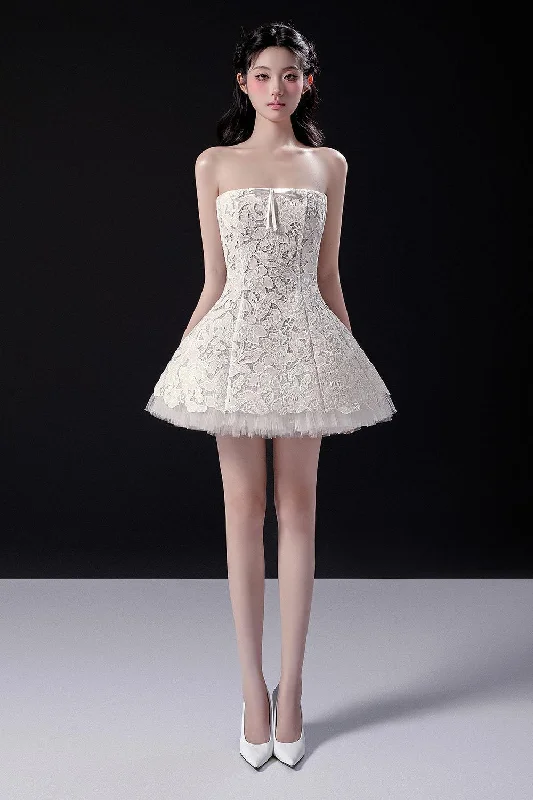 Metallic mini dresses for a glamorous eventAimee Bouffont Straight Across Neck Lace Mini Dress Metallic mini dresses for a glamorous eventAimee Bouffont Straight Across Neck Lace Mini Dress