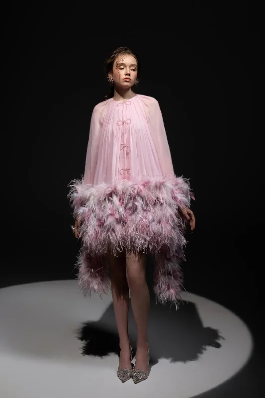 Mini dresses with ruched bodices for a feminine touchAnnie Tent Feather Chiffon Mini Dress Mini dresses with ruched bodices for a feminine touchAnnie Tent Feather Chiffon Mini Dress
