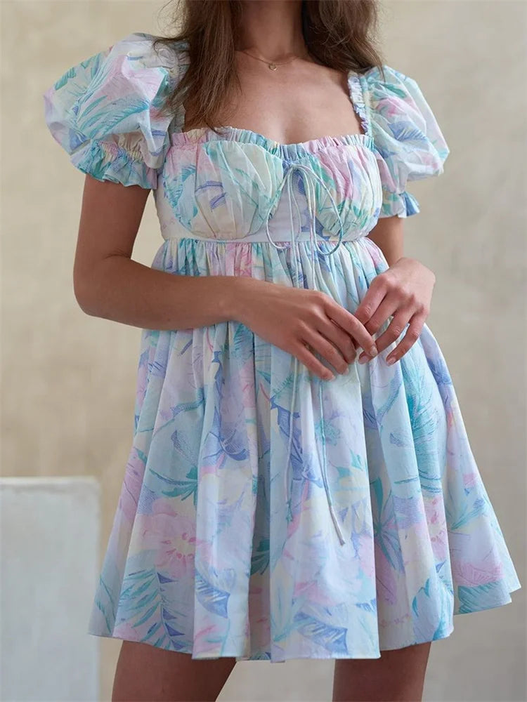 Mini dresses with pom - pom trims for a playful feelFashionSierra - Casual Short Puff Sleeve High Waist Mini Dress Mini dresses with pom - pom trims for a playful feelFashionSierra - Casual Short Puff Sleeve High Waist Mini Dress