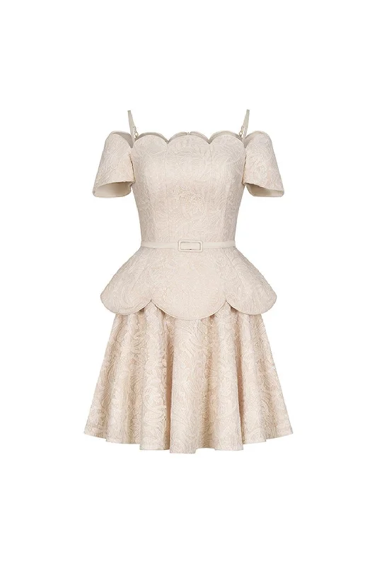 Mini dresses with cut - out details for a trendy lookCéline Peplum Cold Shoulder Sleeved Embroidered Lace Mini Dress Mini dresses with cut - out details for a trendy lookCéline Peplum Cold Shoulder Sleeved Embroidered Lace Mini Dress