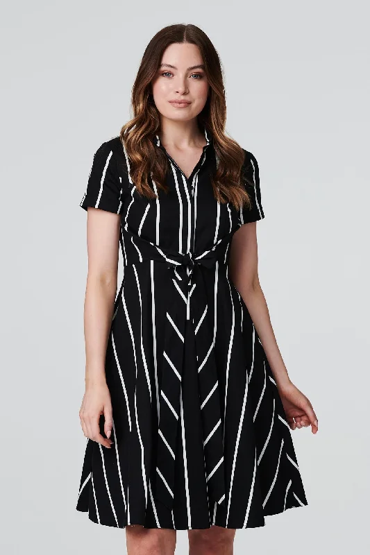 Mini dresses with puff sleeves for a vintage lookStriped Knot Front Shirt Dress