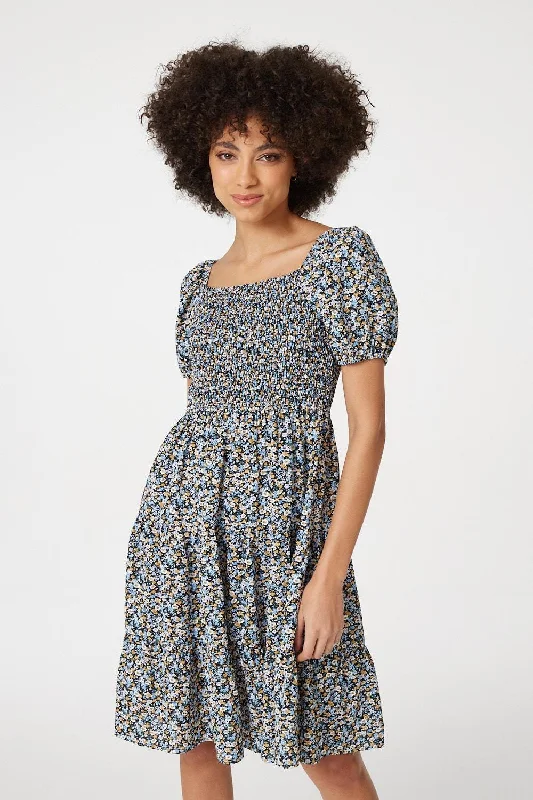 Leather mini dresses for a edgy styleDitsy Floral Short Smock Dress