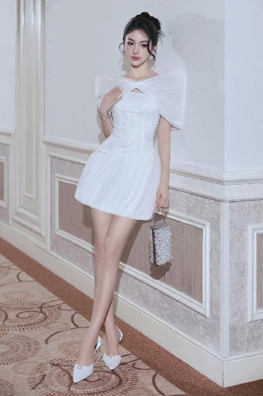 Mini dresses with cut - out details for a trendy lookDelilah A-line Bow Mesh Lace Mini Dress Mini dresses with cut - out details for a trendy lookDelilah A-line Bow Mesh Lace Mini Dress