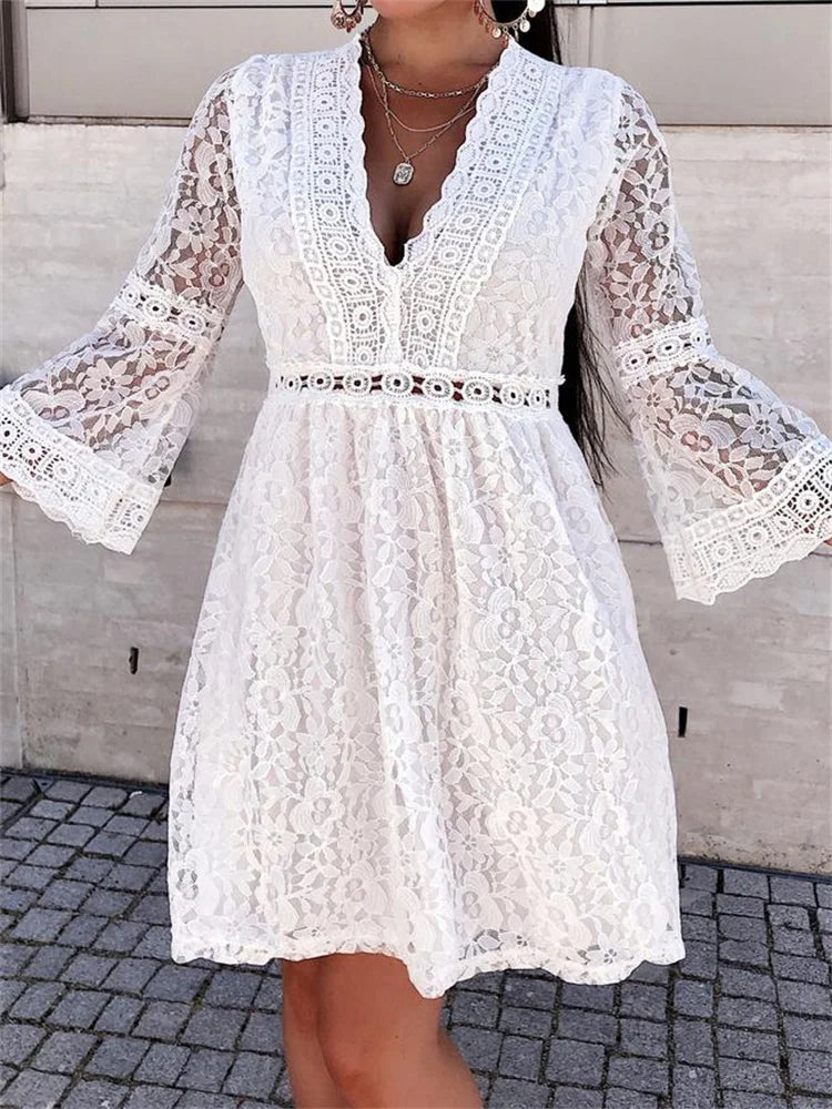 Mini dresses with criss - cross backs for a flirty lookFashionSierra - Elegant Floral Lace Long Sleeve Mini Dress Mini dresses with criss - cross backs for a flirty lookFashionSierra - Elegant Floral Lace Long Sleeve Mini Dress
