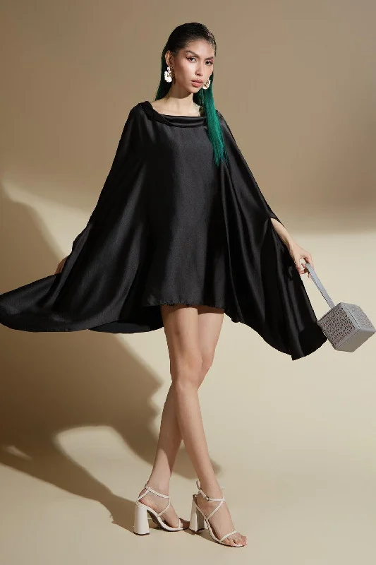 Mini dresses with spaghetti straps for a delicate lookEmmalyn Flared Batwing Sleeved Silk Satin Mini Dress Mini dresses with spaghetti straps for a delicate lookEmmalyn Flared Batwing Sleeved Silk Satin Mini Dress