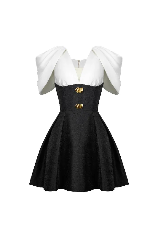 Mini dresses with polka dot patternsEnigma A-line Draped Taffeta Mini Dress