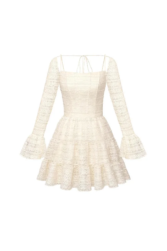 Mini dresses with keyhole necklinesGiorgia Tiered Poet Sleeved Lace Mini Dress