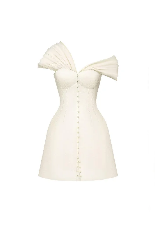 Ruffled mini dresses for a romantic touchImelda A-line Asymmetric Neck Polycotton Mini Dress Ruffled mini dresses for a romantic touchImelda A-line Asymmetric Neck Polycotton Mini Dress