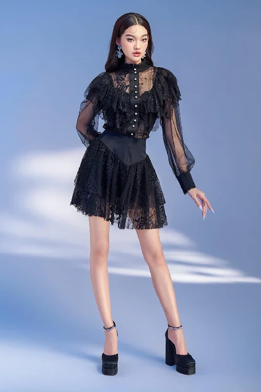 Mini dresses with ribbed textures for a unique appearanceMeria Layered Cuff Sleeved Lace Mini Dress Mini dresses with ribbed textures for a unique appearanceMeria Layered Cuff Sleeved Lace Mini Dress