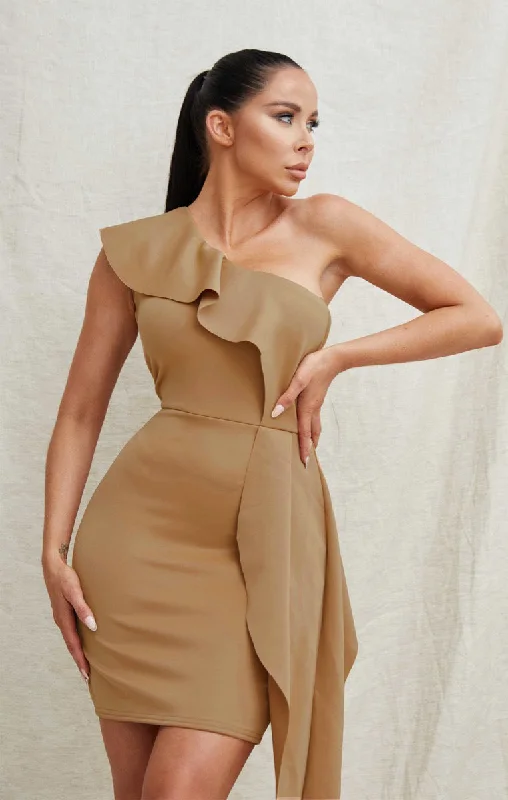 Metallic mini dresses for a glamorous eventMocha One Shoulder Bodycon Mini Dress - Livia