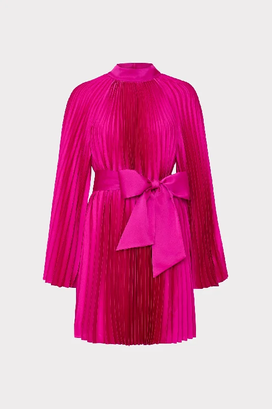 Mini dresses with pom - pom trims for a playful feelNandi Mock Neck Pleated Dress