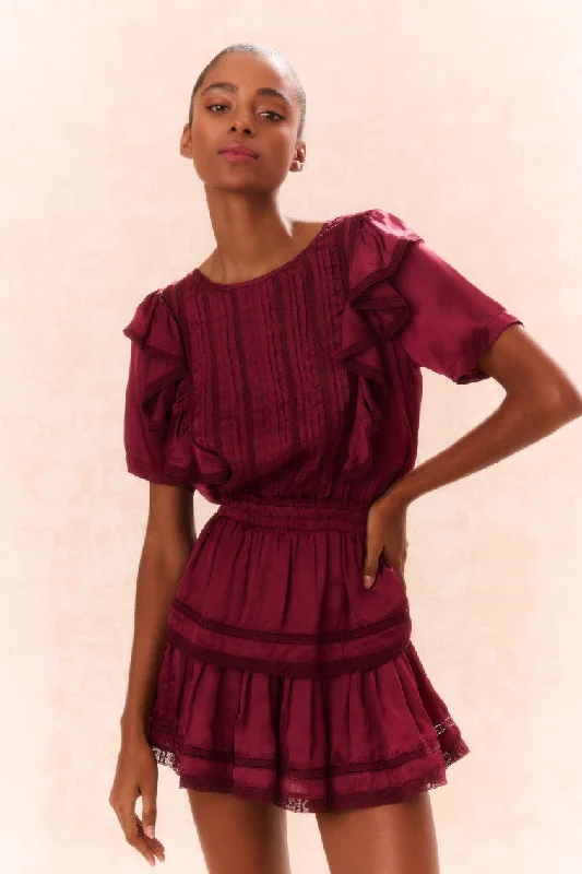 Mini dresses with pleated skirts for a classic lookNatasha Cotton Ruffle Dress - OXBLOOD Mini dresses with pleated skirts for a classic lookNatasha Cotton Ruffle Dress - OXBLOOD