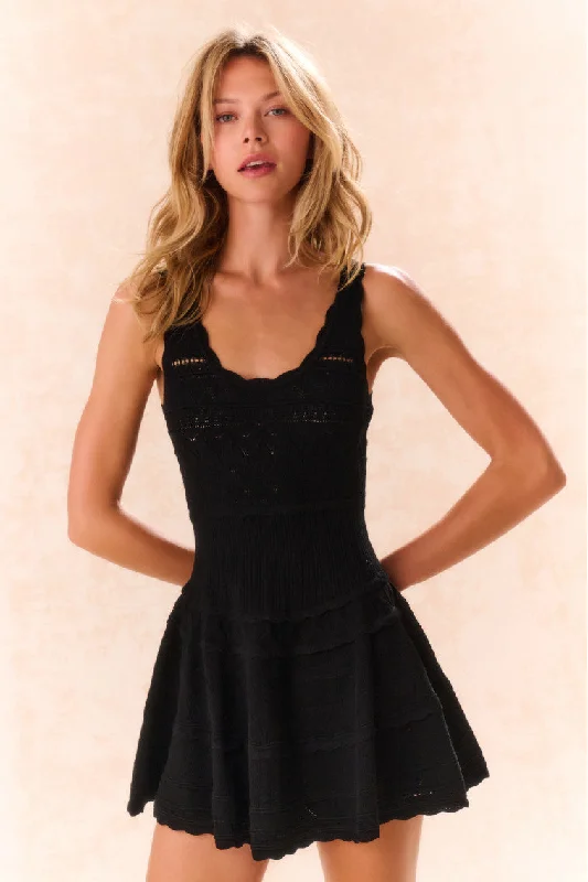 Mini dresses with halter necks for a stylish choiceRonelle Pointelle Scallop Mini Dress - BLACK Mini dresses with halter necks for a stylish choiceRonelle Pointelle Scallop Mini Dress - BLACK