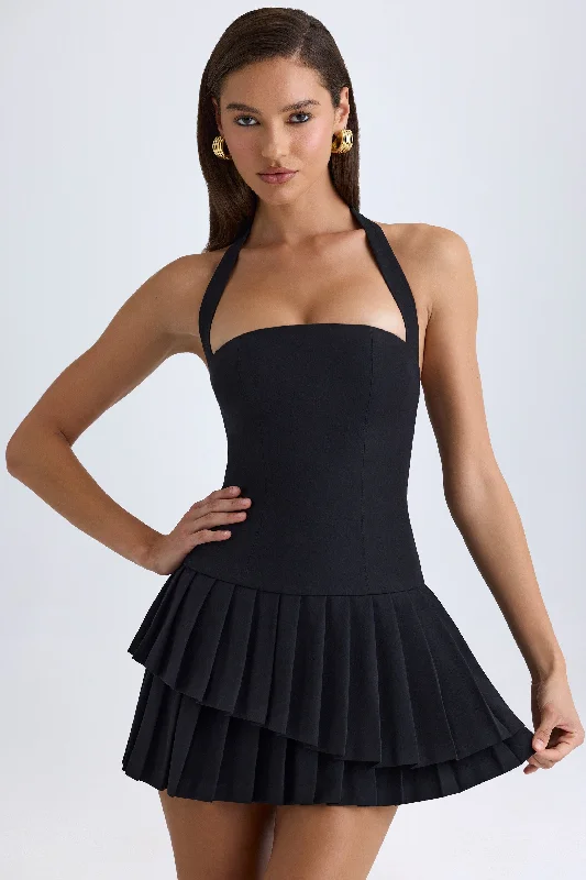 Mini dresses with belted waists for a defined silhouetteAsymmetric Layered Halterneck Mini Dress in Black Mini dresses with belted waists for a defined silhouetteAsymmetric Layered Halterneck Mini Dress in Black