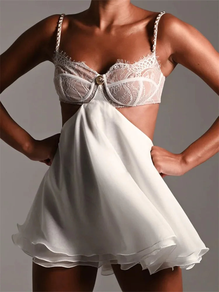 Mini dresses with one - shoulder designsFashionSierra - Sexy V-neck Backless Cutout Lace Floral Mini Dress Mini dresses with one - shoulder designsFashionSierra - Sexy V-neck Backless Cutout Lace Floral Mini Dress