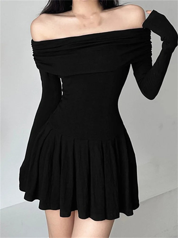 Mini dresses with ribbed textures for a unique appearanceFashionSierra - 2024 Y2K Party Ruched Black Slim Fit Mini Dress