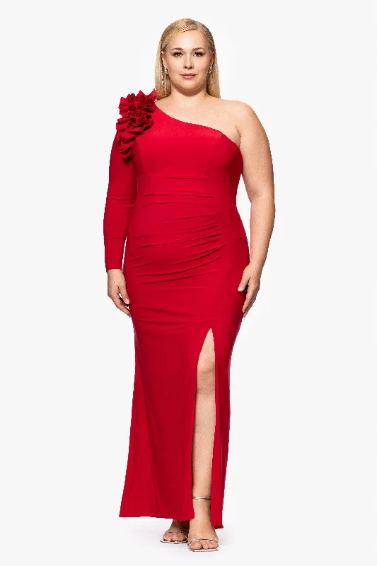 Mini cocktail dresses with a cold - shoulder ruffled sleeve"Astor" Long Jersey Knit One Shoulder Ruffle Long Sleeve Dress Mini cocktail dresses with a cold - shoulder ruffled sleeve"Astor" Long Jersey Knit One Shoulder Ruffle Long Sleeve Dress