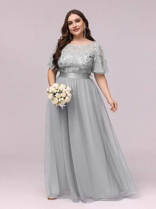 Wedding guest dresses with tassel - adorned belts and A - line skirtsShort Sleeve Formal Dress Sale Silver 5XL Wedding guest dresses with tassel - adorned belts and A - line skirtsShort Sleeve Formal Dress Sale Silver 5XL