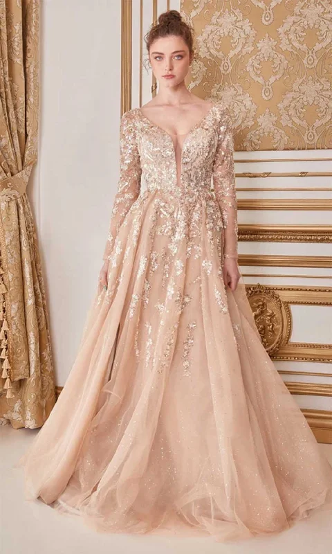 Velvet - trimmed wedding guest dresses in burgundy for a formal eventAndrea and Leo A1215 - Plunging Sequined Evening Gown Velvet - trimmed wedding guest dresses in burgundy for a formal eventAndrea and Leo A1215 - Plunging Sequined Evening Gown