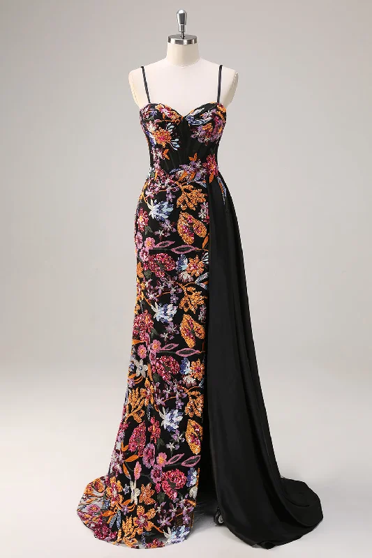 Sheath cocktail dresses in blush pink for a romantic lookSparkly Black Floral Mermaid Watteau Train Sequins Long Corset Prom Dress with Slit Sheath cocktail dresses in blush pink for a romantic lookSparkly Black Floral Mermaid Watteau Train Sequins Long Corset Prom Dress with Slit
