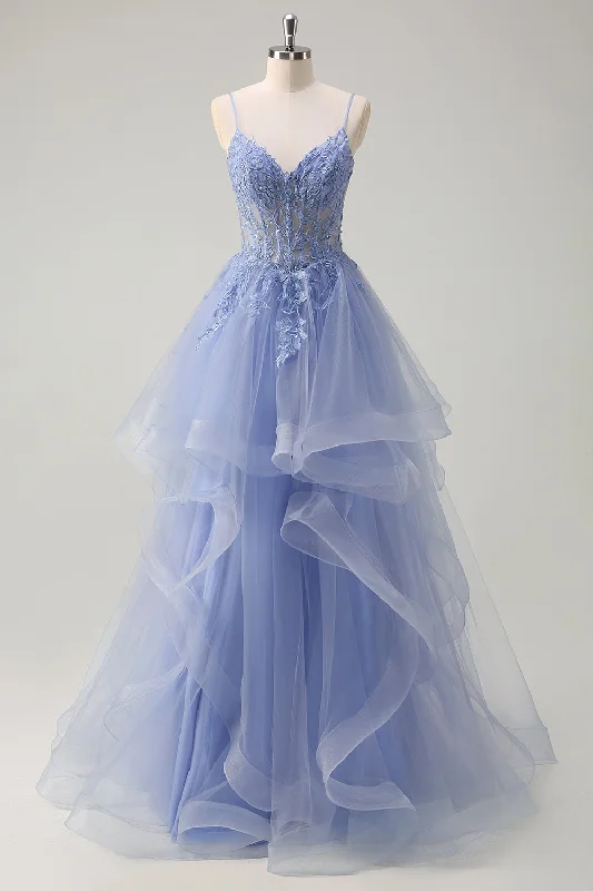 Cocktail dresses with a one - piece design and a statement bowDusty Blue A Line Spaghetti Straps Corset Spiral Ruffles Long Prom Dress Cocktail dresses with a one - piece design and a statement bowDusty Blue A Line Spaghetti Straps Corset Spiral Ruffles Long Prom Dress