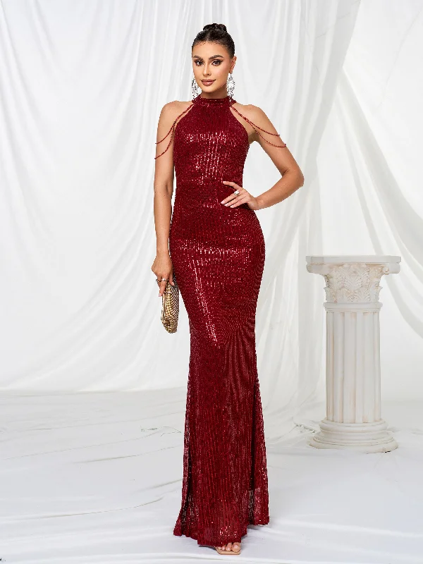 Geometric - printed cocktail dresses with a long - sleeve optionFormal Halter Neck Sequin Prom Dress RJP1081 Geometric - printed cocktail dresses with a long - sleeve optionFormal Halter Neck Sequin Prom Dress RJP1081