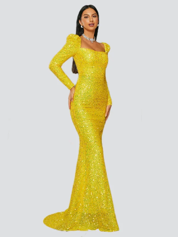 Cocktail dresses with a mesh panel and a high - neck designFormal Square Neck Mermaid Sequin Evening Dress RH30579 Cocktail dresses with a mesh panel and a high - neck designFormal Square Neck Mermaid Sequin Evening Dress RH30579
