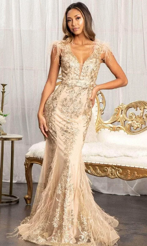 Ribbed - texture wedding guest dresses in neutral colorsGLS by Gloria GL1983 - Feathered Glitter Mermaid Evening Dress Ribbed - texture wedding guest dresses in neutral colorsGLS by Gloria GL1983 - Feathered Glitter Mermaid Evening Dress