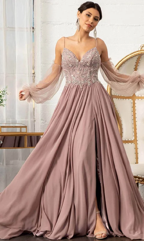 Wedding guest dresses with puff sleeves and knee - length hemsGLS by Gloria GL3005 - Sleeveless Deep V-neck Long Gown Wedding guest dresses with puff sleeves and knee - length hemsGLS by Gloria GL3005 - Sleeveless Deep V-neck Long Gown