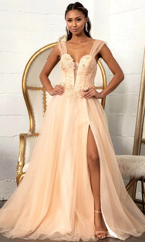 Midi wedding guest dresses in navy blue for a formal affairGLS by Gloria GL3007 - Illusion Plunging V-neck Long Gown Midi wedding guest dresses in navy blue for a formal affairGLS by Gloria GL3007 - Illusion Plunging V-neck Long Gown